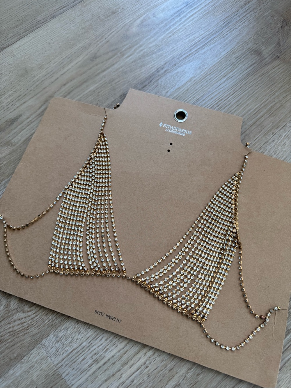 stradivarius Gold Cascade Rhinestone Chain Top